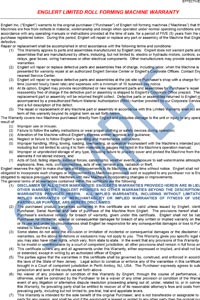 Roll forming machine warranty