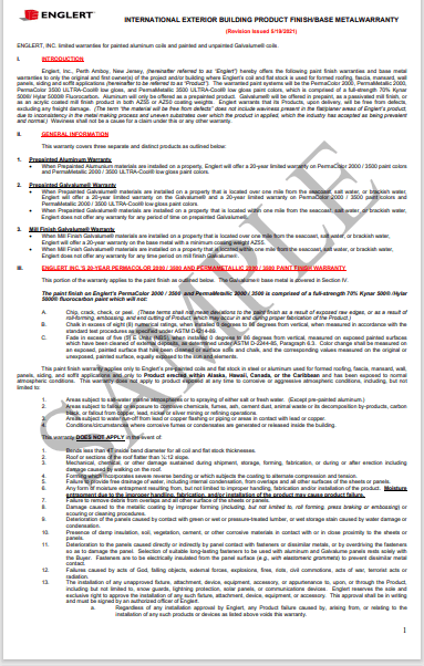 Interntional roof warranty