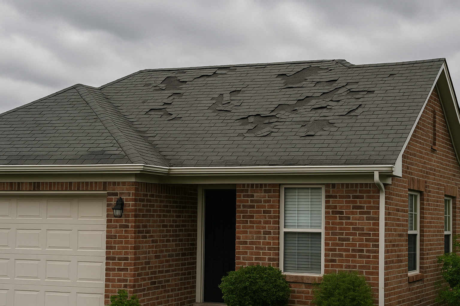 damaged asphalt roof